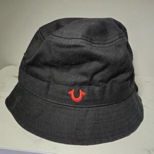 True Religion Black Horseshoe Red Bucket Hat One Size Mens Womens Adult